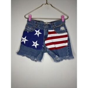 Womens Levi's‎ 550 Relaxed Fit Americana Cut-off Jean Shorts Sz 28